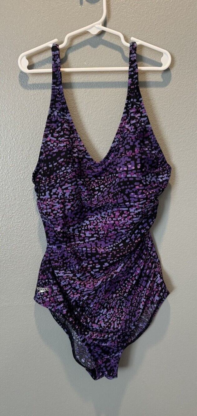 Women's Speedo One Piece Crossback Swimsuit Size 12 Purple